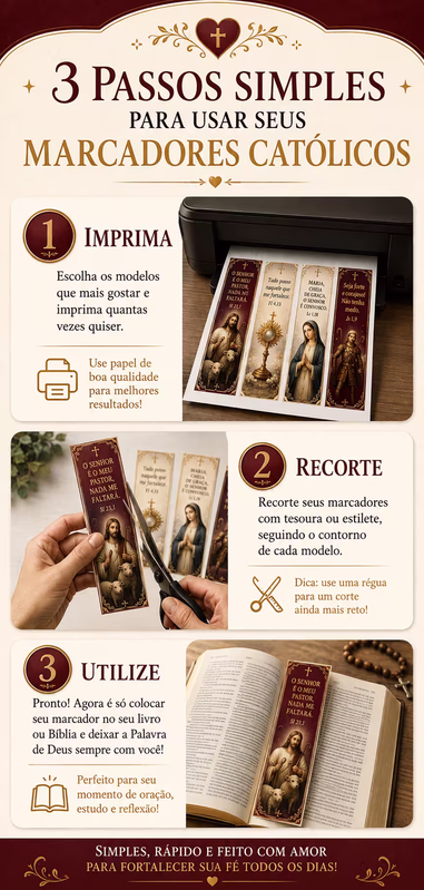 3 passos para usar os marcadores: escolha, imprima e recorte